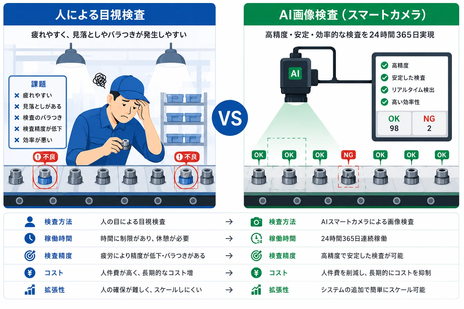 目視検査とAI外観検査の精度・安定性の比較